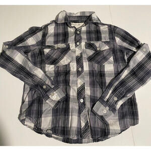 Point Zero Boy's Gray Plaid Long Sleeve Button Up Shirt Size Small 100% Cotton